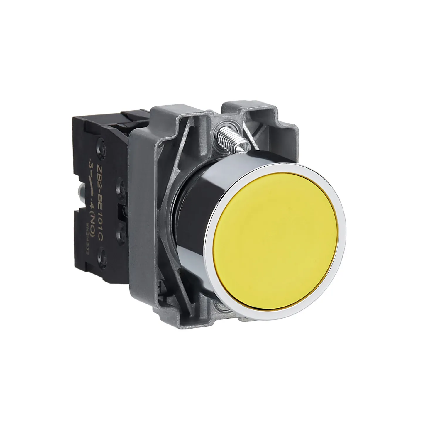 XB2BA51C Flat push-button, yellow, Ø22, spring return, 1NO