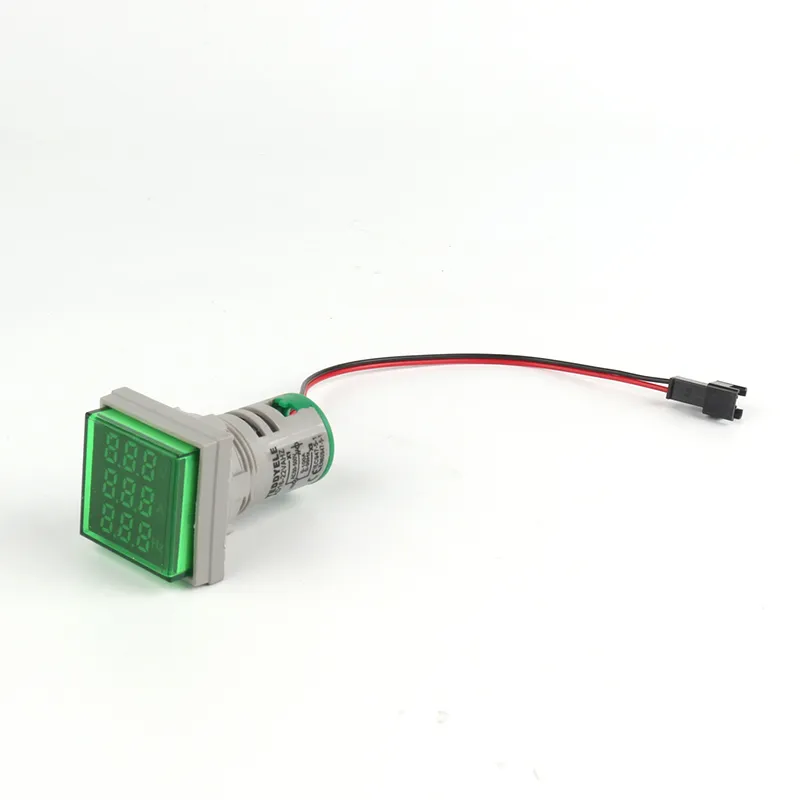 Current, Voltage, and Frequency Meter - Square - Three Row Display Green